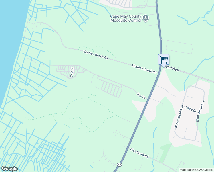 map of restaurants, bars, coffee shops, grocery stores, and more near 35 New Jersey 47 in Cape May County