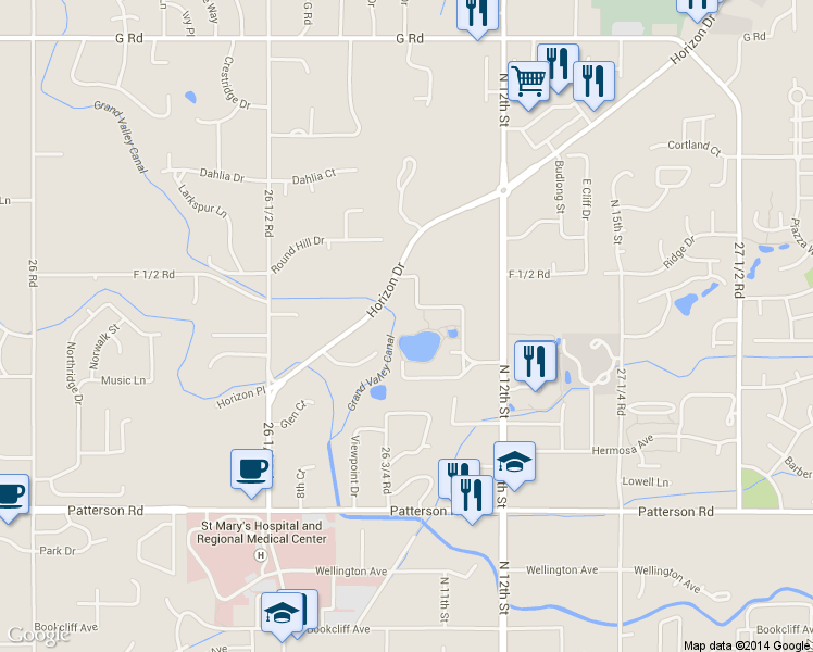 map of restaurants, bars, coffee shops, grocery stores, and more near 961 Lakeside Drive in Grand Junction