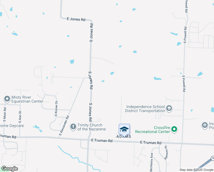 map of restaurants, bars, coffee shops, grocery stores, and more near 701 South Jones Road in Independence