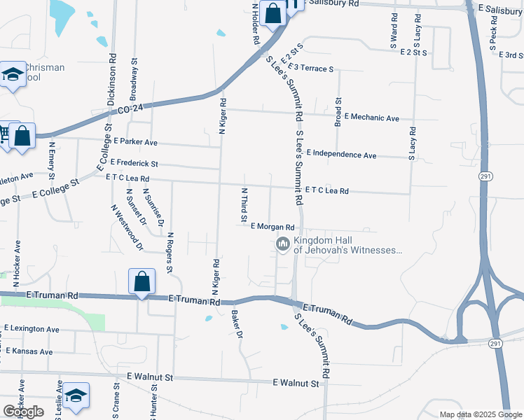 map of restaurants, bars, coffee shops, grocery stores, and more near 711 North Frandsen Road in Independence