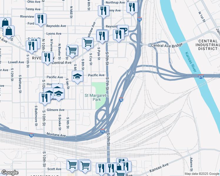 map of restaurants, bars, coffee shops, grocery stores, and more near 224 South Tremont Street in Kansas City