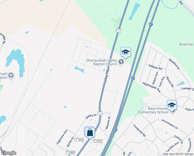 map of restaurants, bars, coffee shops, grocery stores, and more near 140 Willett Hollow Street in Stephens City