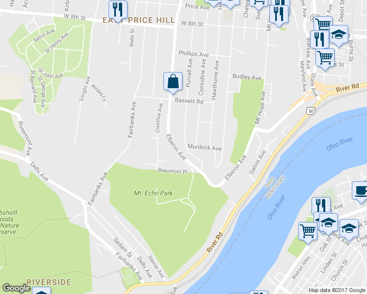 map of restaurants, bars, coffee shops, grocery stores, and more near 401 Purcell Avenue in Cincinnati