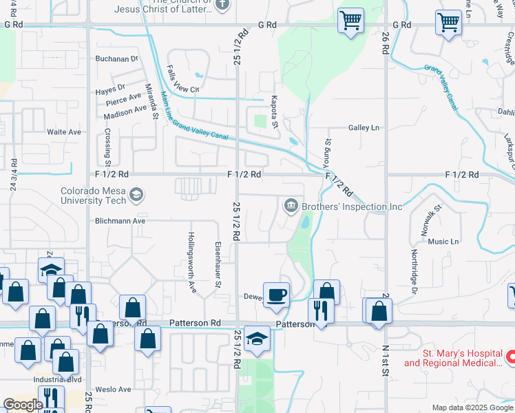 map of restaurants, bars, coffee shops, grocery stores, and more near 645 Gold Leaf Court in Grand Junction