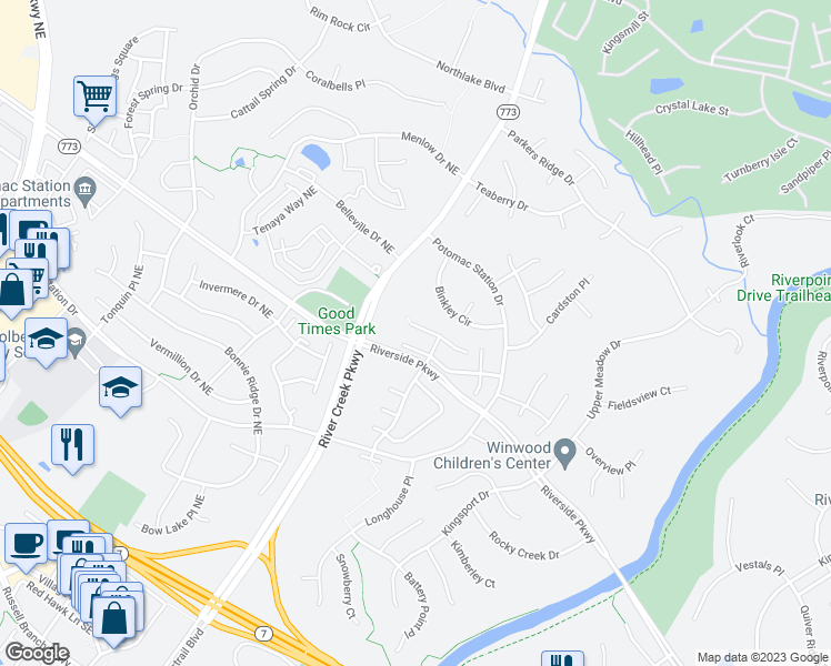 map of restaurants, bars, coffee shops, grocery stores, and more near 43059 Candlewick Square in Leesburg