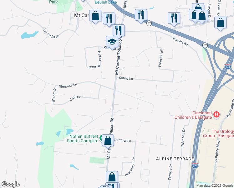 map of restaurants, bars, coffee shops, grocery stores, and more near 4426 Mount Carmel Tobasco Road in Cincinnati