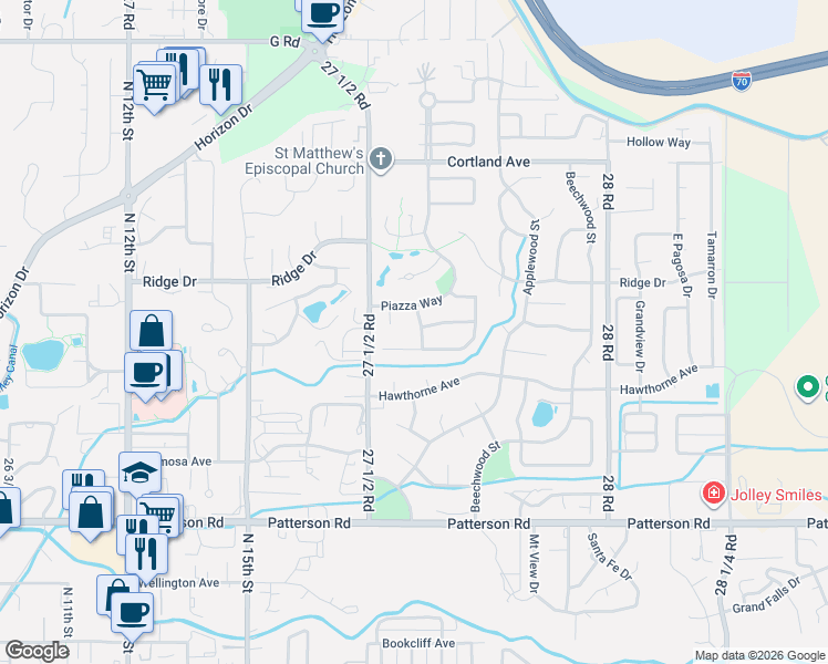 map of restaurants, bars, coffee shops, grocery stores, and more near 3487 Briar Ridge Way in Grand Junction