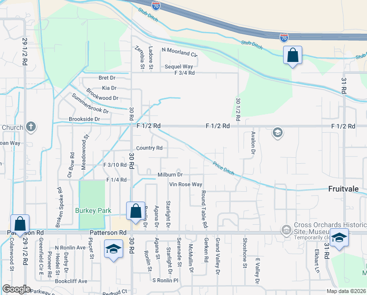 map of restaurants, bars, coffee shops, grocery stores, and more near 3024 Country Rd in Grand Junction