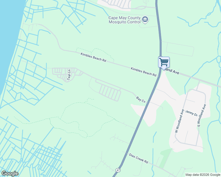 map of restaurants, bars, coffee shops, grocery stores, and more near 35 New Jersey 47 in Cape May County