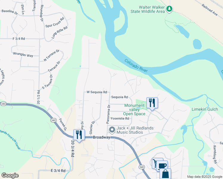 map of restaurants, bars, coffee shops, grocery stores, and more near 632 Panorama Drive in Grand Junction