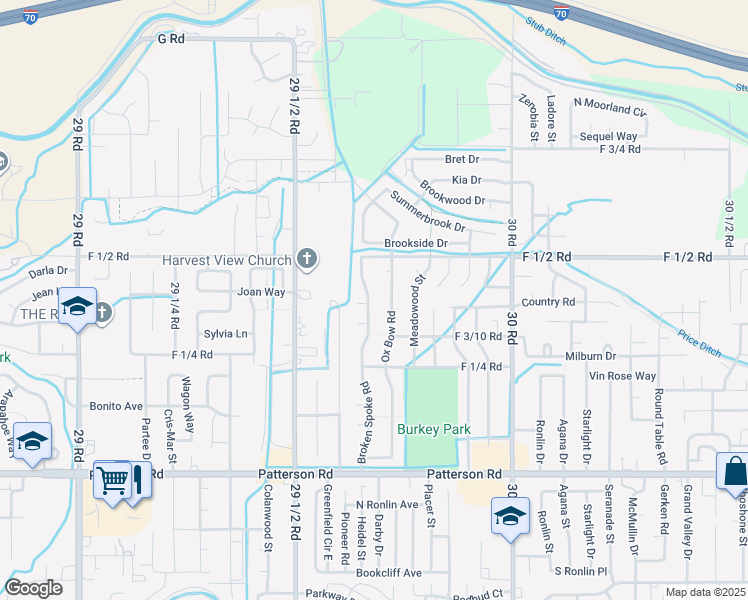 map of restaurants, bars, coffee shops, grocery stores, and more near 640 Broken Spoke Road in Grand Junction