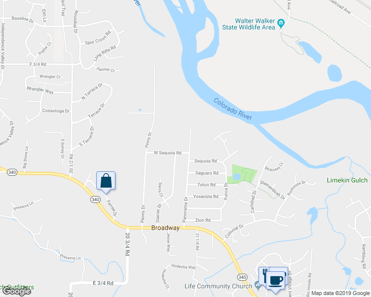 map of restaurants, bars, coffee shops, grocery stores, and more near 633 Panorama Drive in Grand Junction