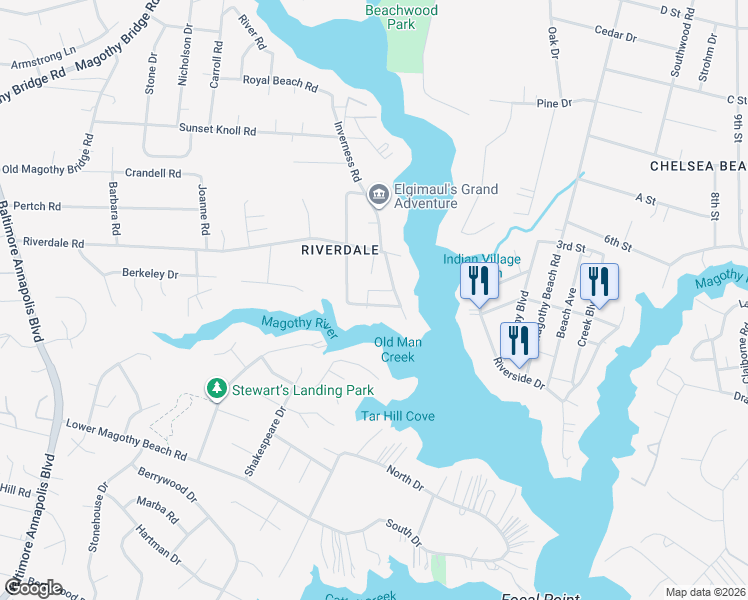 map of restaurants, bars, coffee shops, grocery stores, and more near 514 Norwich Road in Severna Park