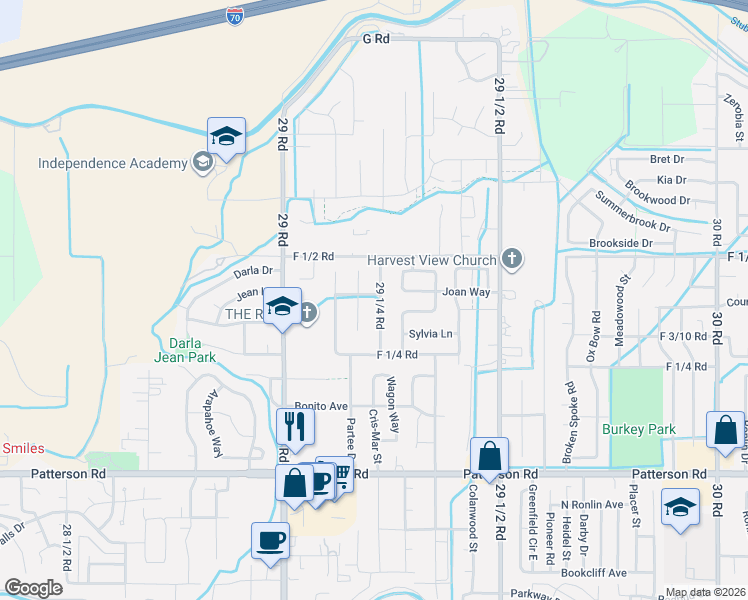 map of restaurants, bars, coffee shops, grocery stores, and more near 2921 Music Ave in Grand Junction