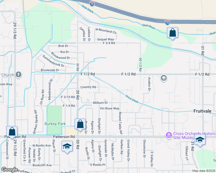 map of restaurants, bars, coffee shops, grocery stores, and more near 3024 Country Road in Grand Junction