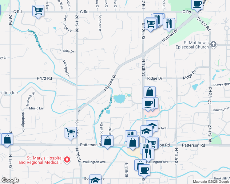 map of restaurants, bars, coffee shops, grocery stores, and more near 961 Lakeside Drive in Grand Junction