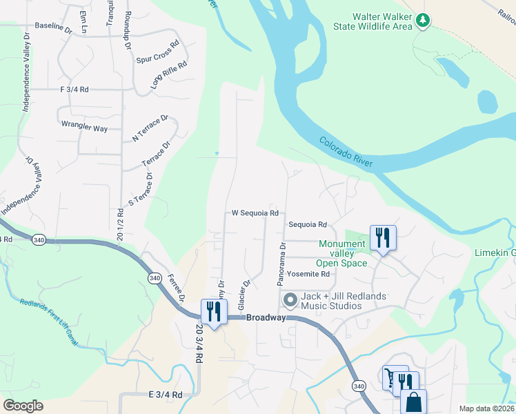 map of restaurants, bars, coffee shops, grocery stores, and more near 2098 W Sequoia Dr in Grand Junction