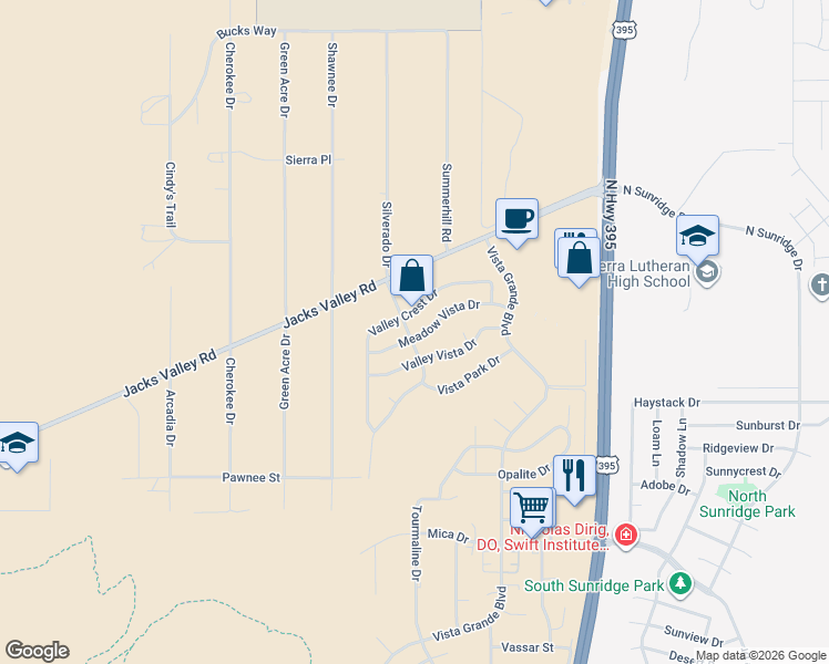 map of restaurants, bars, coffee shops, grocery stores, and more near 870 Meadow Vista Drive in Carson City
