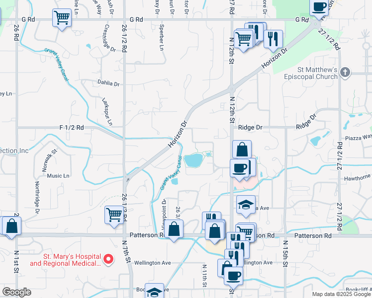 map of restaurants, bars, coffee shops, grocery stores, and more near 961 Lakeside Drive in Grand Junction