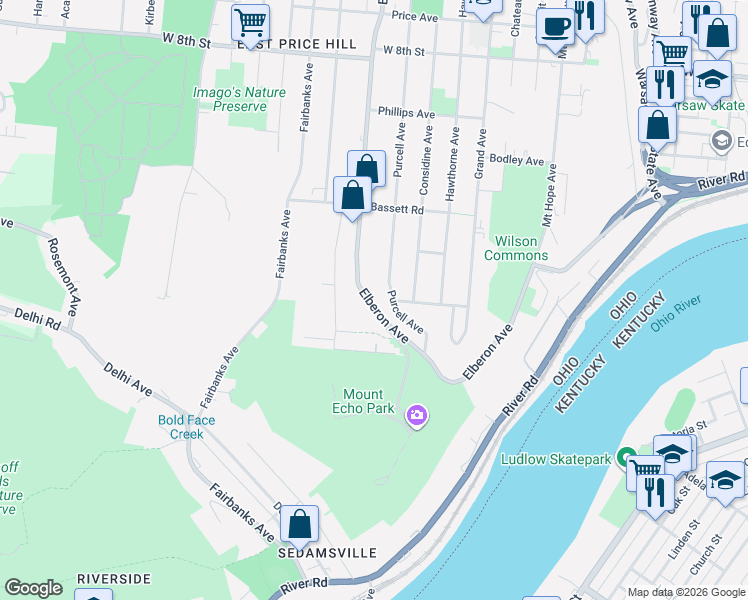 map of restaurants, bars, coffee shops, grocery stores, and more near 401 Purcell Avenue in Cincinnati