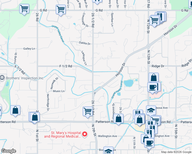 map of restaurants, bars, coffee shops, grocery stores, and more near 642 26 1/2 Rd in Grand Junction
