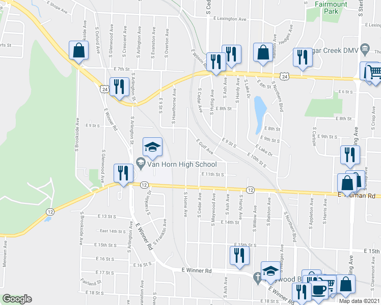 map of restaurants, bars, coffee shops, grocery stores, and more near 925 South Home Avenue in Independence