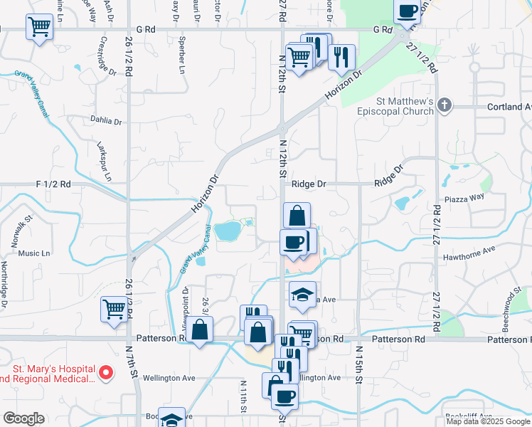 map of restaurants, bars, coffee shops, grocery stores, and more near 3154 Lakeside Drive in Grand Junction