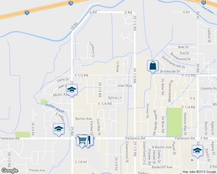 map of restaurants, bars, coffee shops, grocery stores, and more near 2928 Whitney Lane in Grand Junction