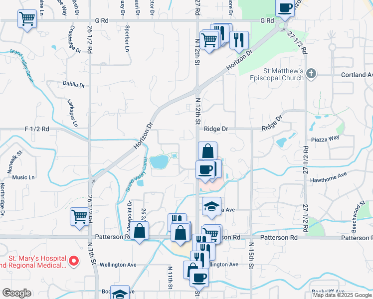 map of restaurants, bars, coffee shops, grocery stores, and more near 3154 Lakeside Drive in Grand Junction