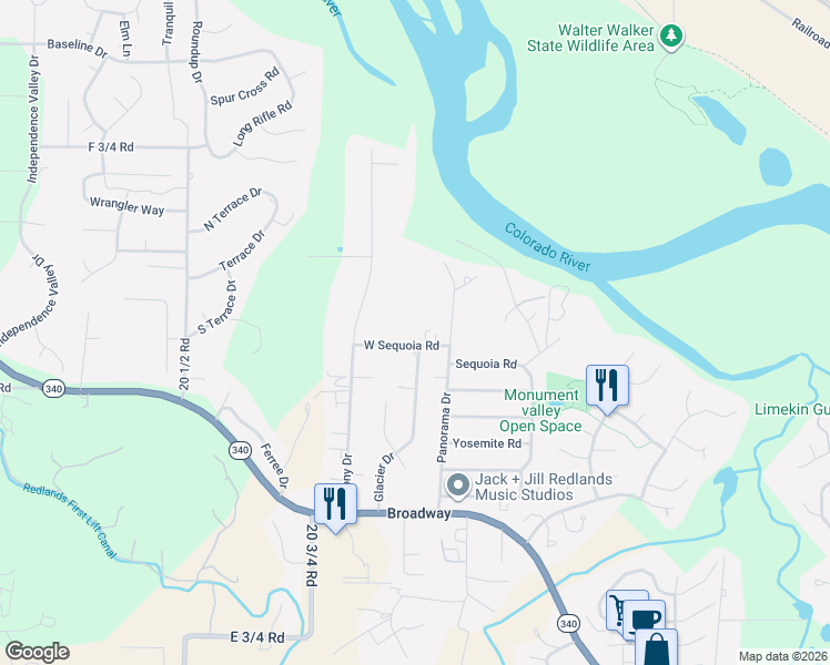 map of restaurants, bars, coffee shops, grocery stores, and more near 2098 W Sequoia Dr in Grand Junction