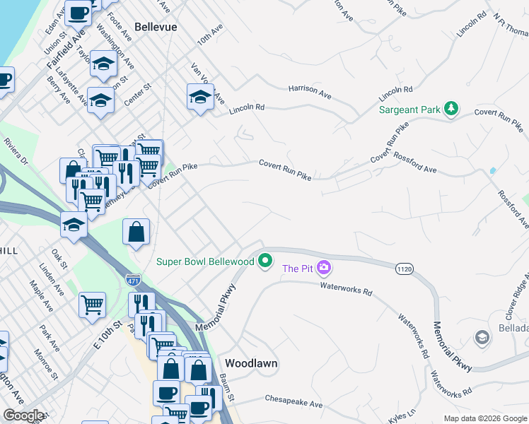 map of restaurants, bars, coffee shops, grocery stores, and more near 339 Bonnie Leslie Avenue in Bellevue