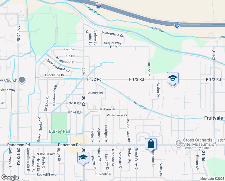 map of restaurants, bars, coffee shops, grocery stores, and more near 3024 Country Road in Grand Junction