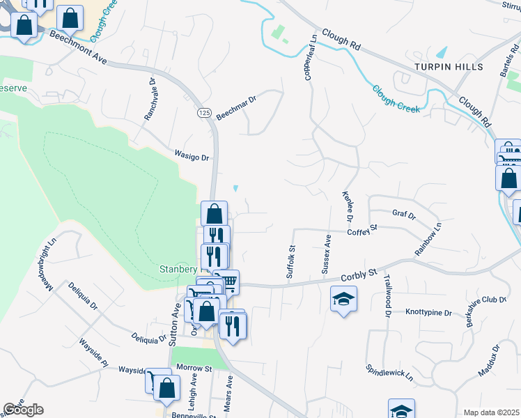 map of restaurants, bars, coffee shops, grocery stores, and more near 6271 Crestview Place in Cincinnati