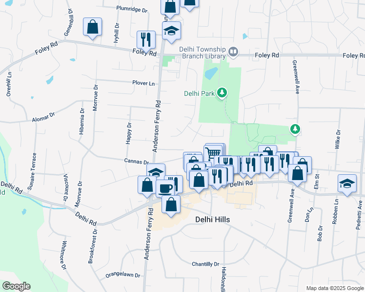 map of restaurants, bars, coffee shops, grocery stores, and more near 483 Welland Drive in Cincinnati