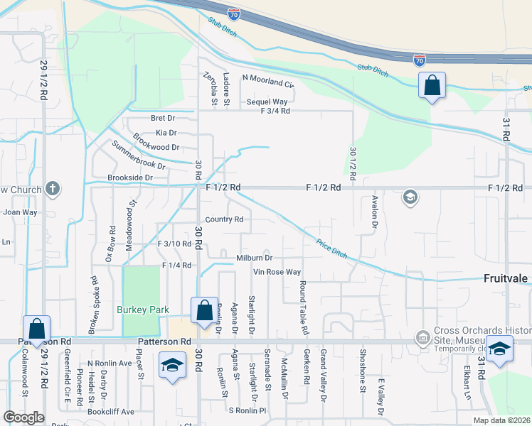map of restaurants, bars, coffee shops, grocery stores, and more near 3024 Country Road in Grand Junction