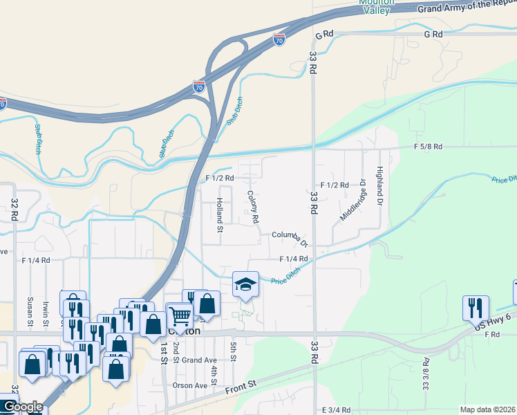 map of restaurants, bars, coffee shops, grocery stores, and more near 634 1/2 Colony Court in Clifton