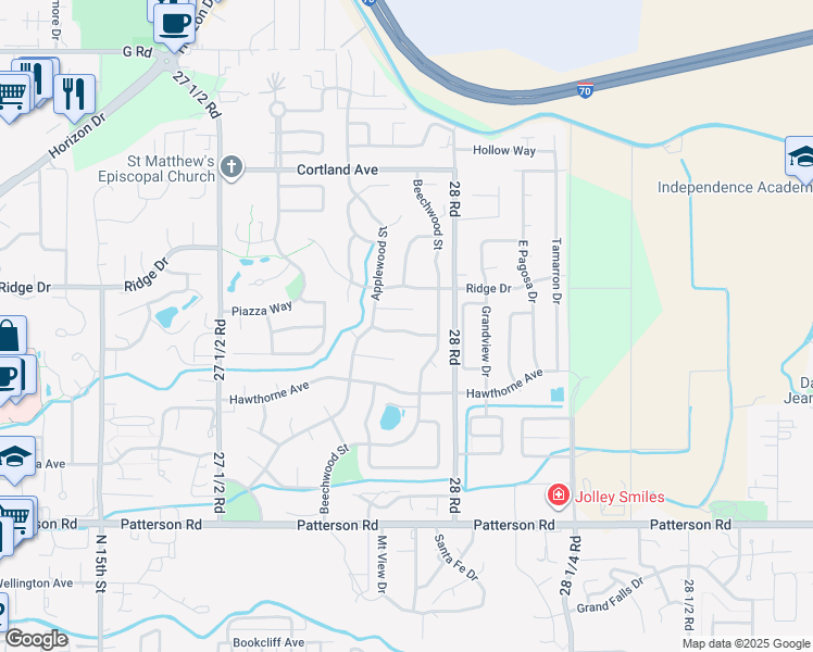 map of restaurants, bars, coffee shops, grocery stores, and more near 2421 Wintergreen Drive in Grand Junction