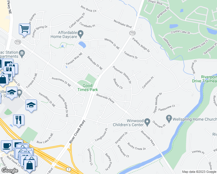 map of restaurants, bars, coffee shops, grocery stores, and more near 43054 Candlewick Square in Leesburg