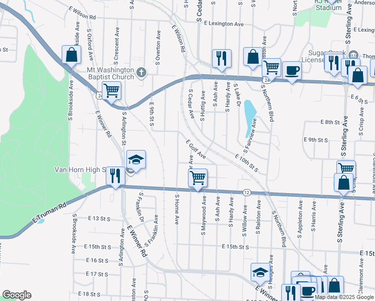 map of restaurants, bars, coffee shops, grocery stores, and more near 931 South Home Avenue in Independence