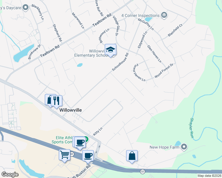 map of restaurants, bars, coffee shops, grocery stores, and more near 4482 Glenwillow Drive in Batavia