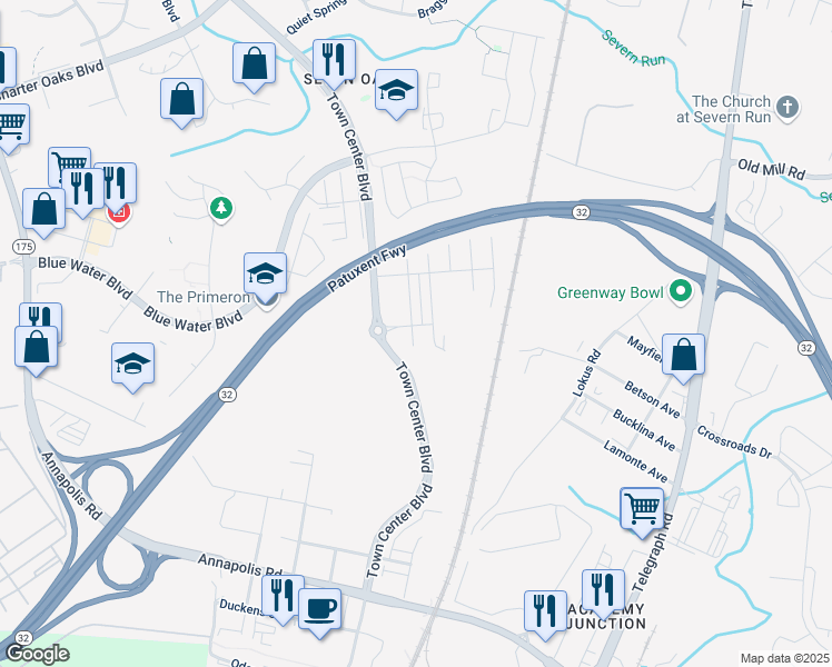 map of restaurants, bars, coffee shops, grocery stores, and more near 2263 Kelston Place in Odenton
