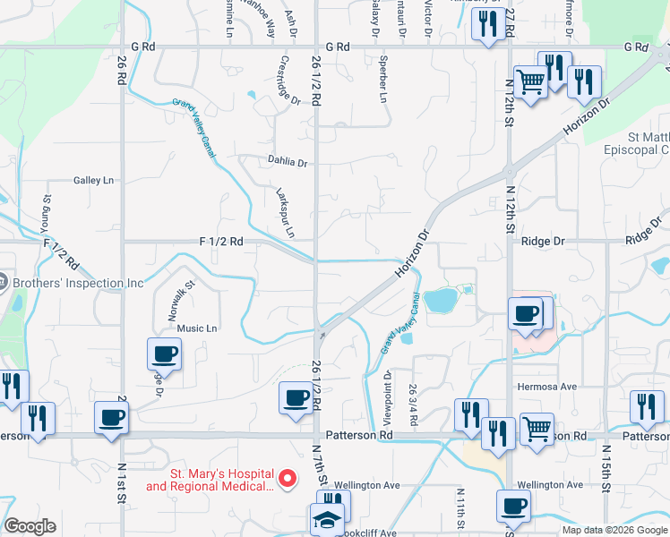 map of restaurants, bars, coffee shops, grocery stores, and more near 642 26 1/2 Rd in Grand Junction
