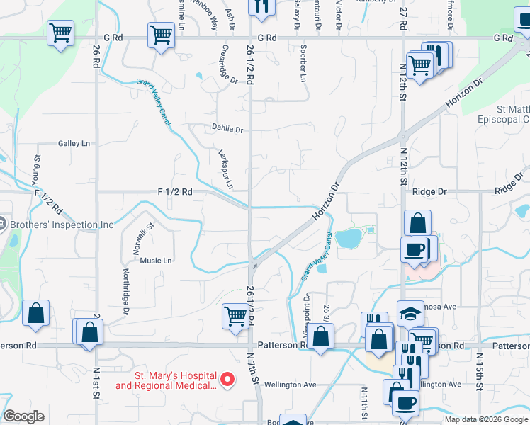 map of restaurants, bars, coffee shops, grocery stores, and more near 642 26 1/2 Rd in Grand Junction