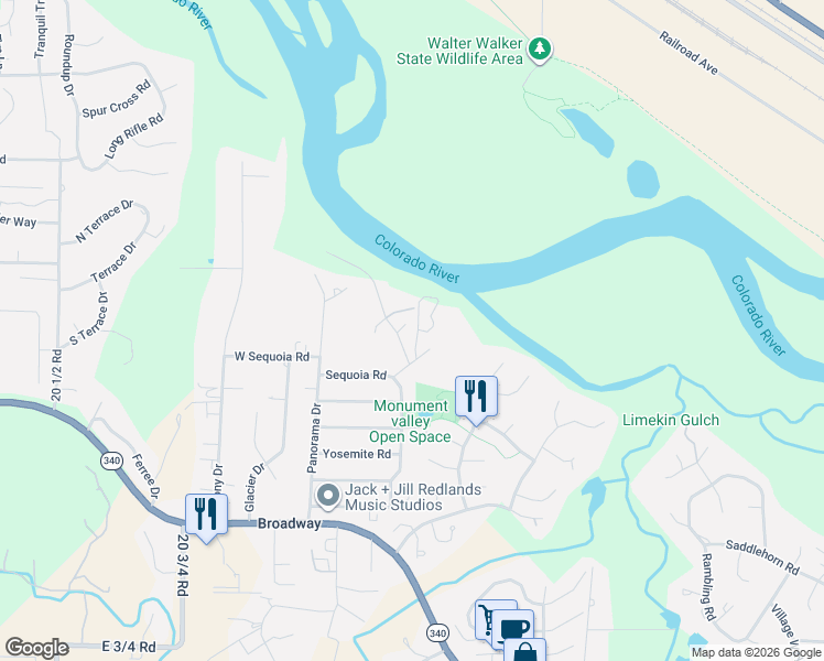map of restaurants, bars, coffee shops, grocery stores, and more near 635 Wild Rose Way in Grand Junction