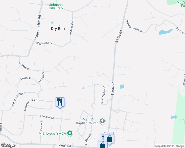 map of restaurants, bars, coffee shops, grocery stores, and more near 2348 Estate Ridge Drive in Cincinnati