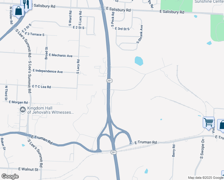 map of restaurants, bars, coffee shops, grocery stores, and more near 887-1091 Missouri 291 in Independence