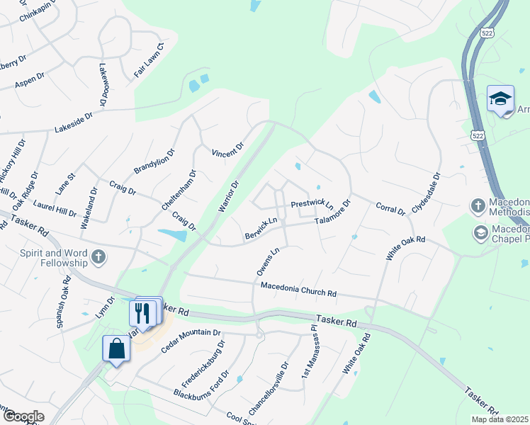 map of restaurants, bars, coffee shops, grocery stores, and more near 111 Quinton Oaks Circle in Stephens City