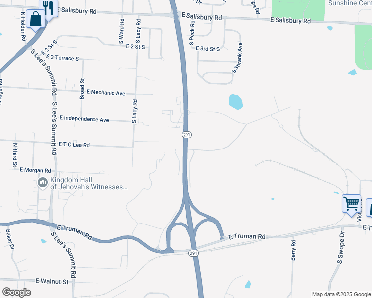 map of restaurants, bars, coffee shops, grocery stores, and more near 887 Route 291 in Independence