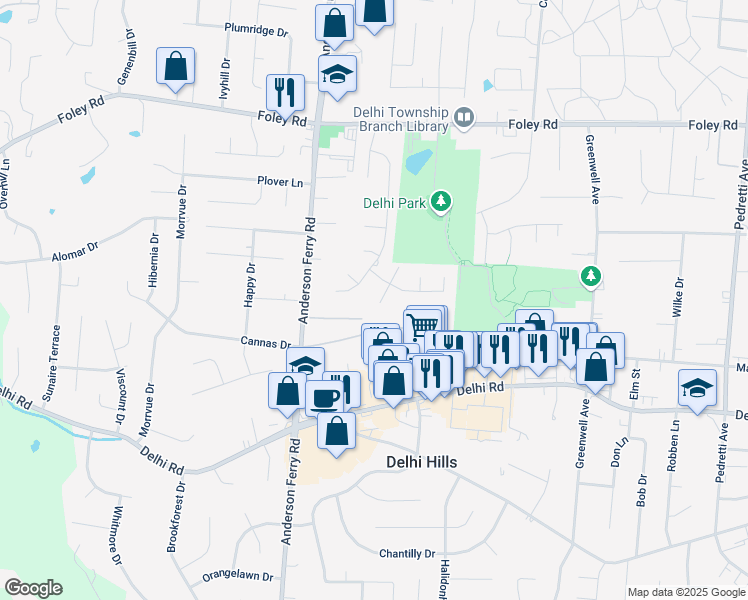 map of restaurants, bars, coffee shops, grocery stores, and more near 483 Welland Drive in Cincinnati
