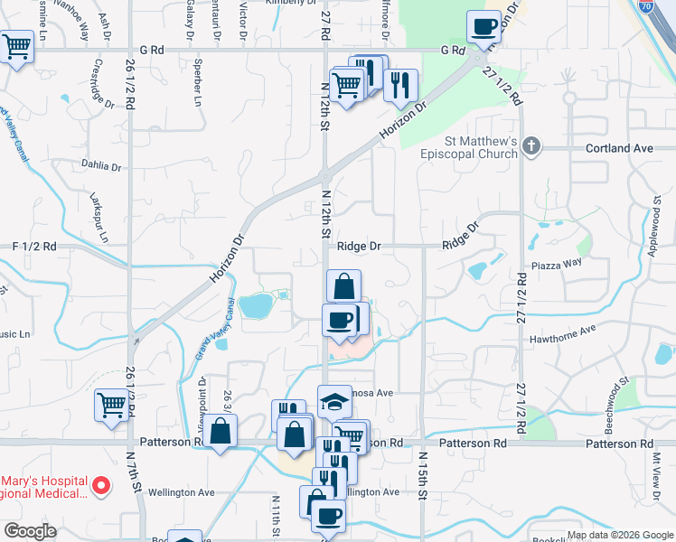 map of restaurants, bars, coffee shops, grocery stores, and more near 3260 North 12th Street in Grand Junction